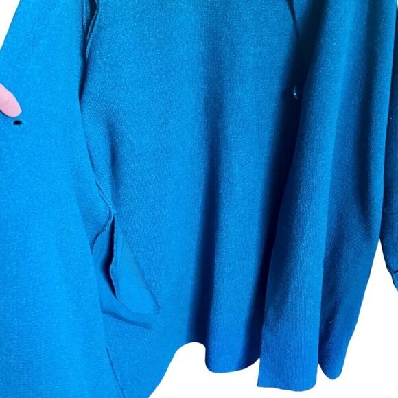 Liz Claiborne Cardigan Sweater Teal Long Lined One Button Closure Pockets XL - Picture 7 of 11